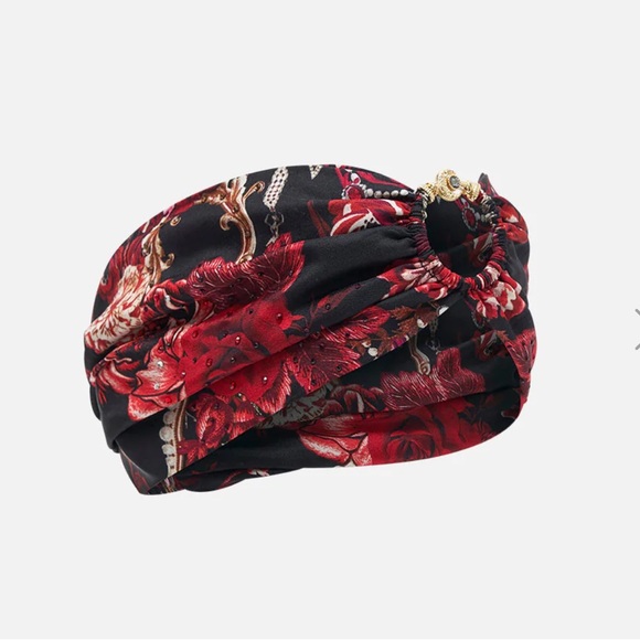 CAMILLA *Sisterhood of the Rose* black red floral silk boho ring headband - Picture 2 of 5